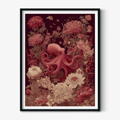 Octopus Poster, Arts And Crafts Print, Botanical Sea Wall Art