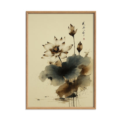Lotus Flower Poster Print | Japanese Ink Style Wall Art