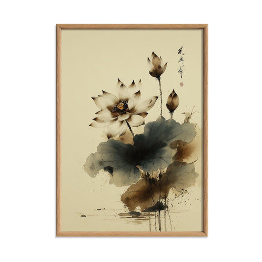 Lotus Flower Poster Print | Japanese Ink Style Wall Art