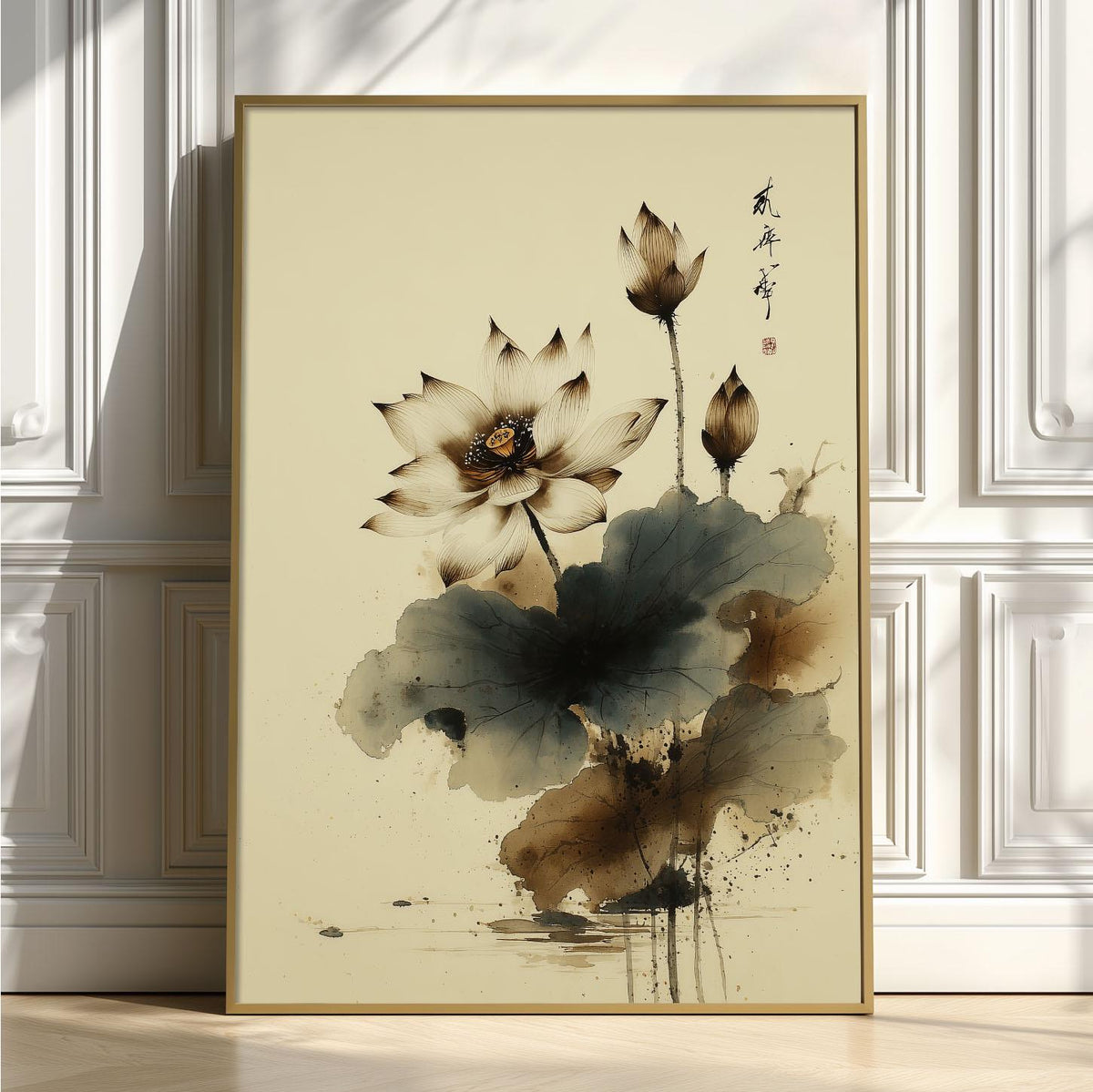 Lotus Flower Poster Print | Japanese Ink Style Wall Art