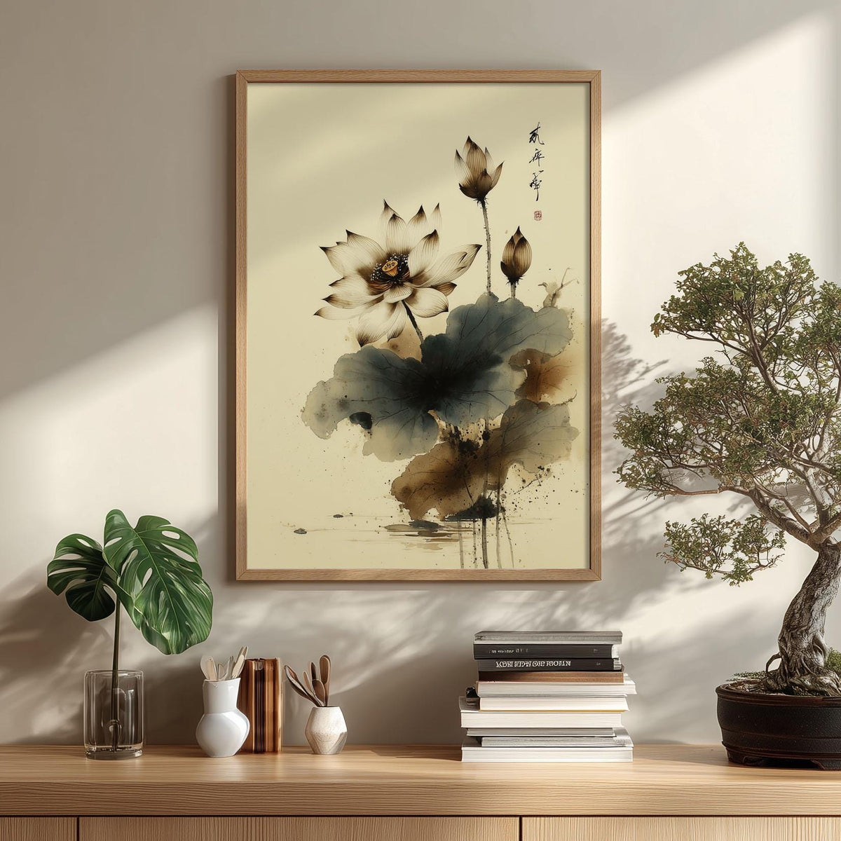 Lotus Flower Poster Print | Japanese Ink Style Wall Art