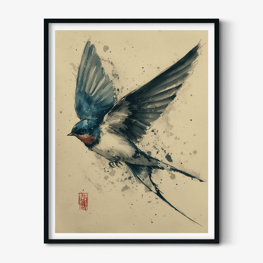 Swallow Bird Poster, Japanese Watercolour Print, Wildlife Wall Art