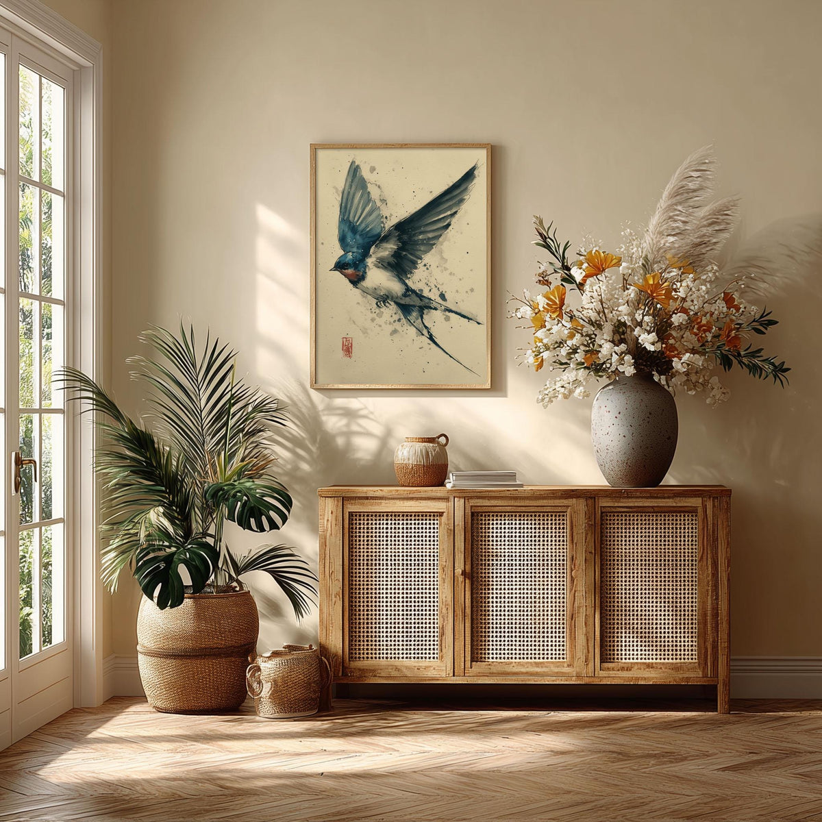 Swallow Bird Poster, Japanese Watercolour Print, Wildlife Wall Art
