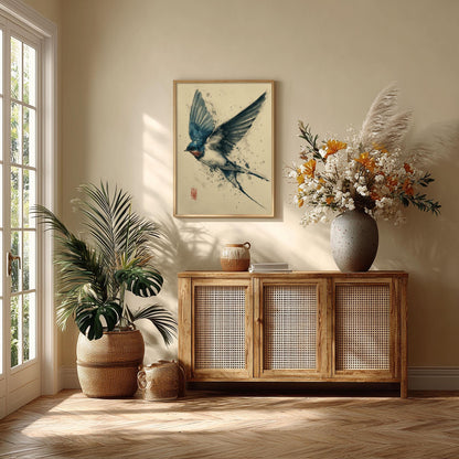Swallow Bird Poster, Japanese Watercolour Print, Wildlife Wall Art
