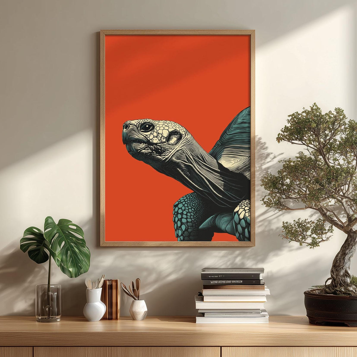 Tortoise Poster, Orange Screen Print, Reptile Animal Wall Art
