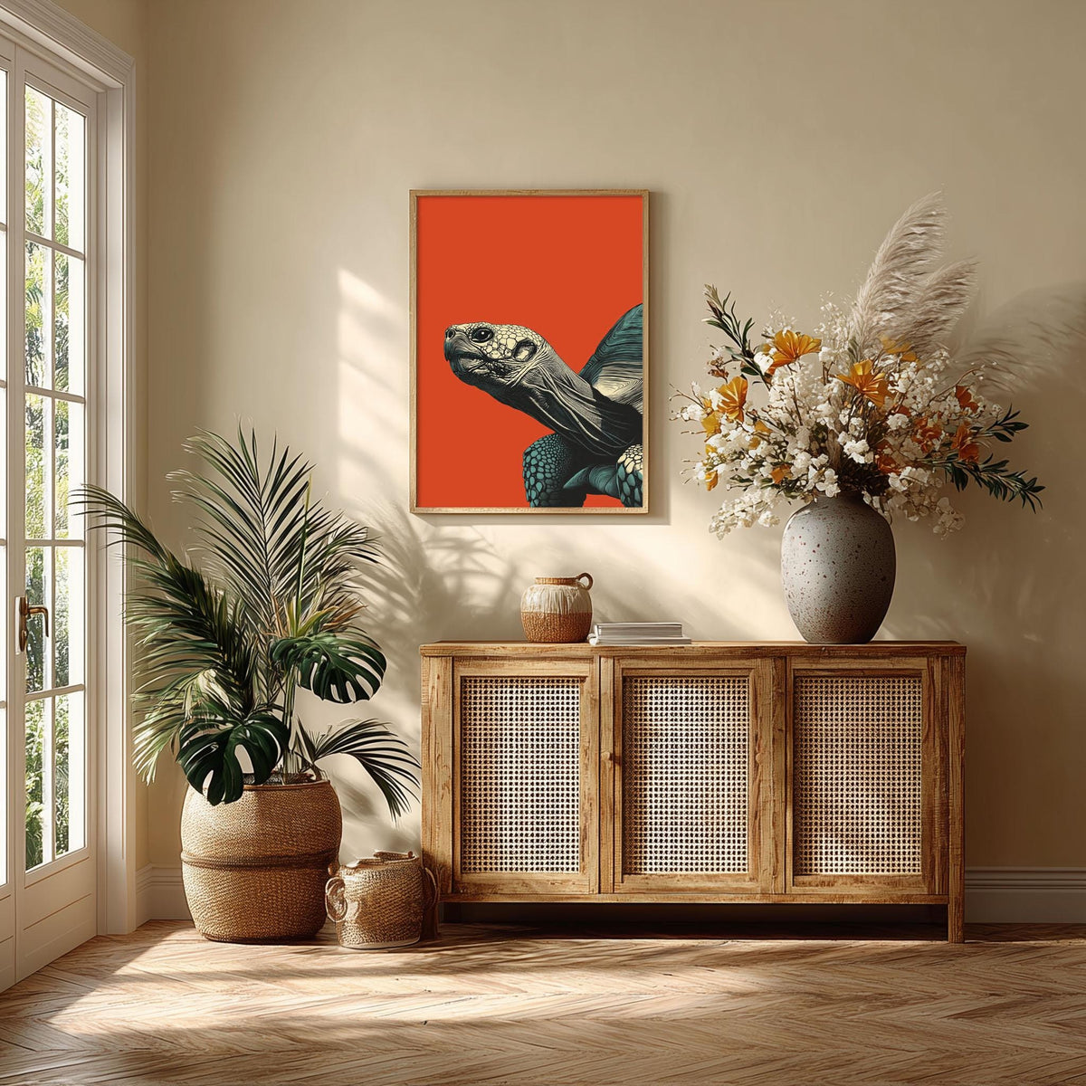 Tortoise Poster, Orange Screen Print, Reptile Animal Wall Art
