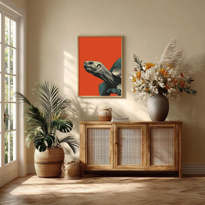 Tortoise Poster, Orange Screen Print, Reptile Animal Wall Art