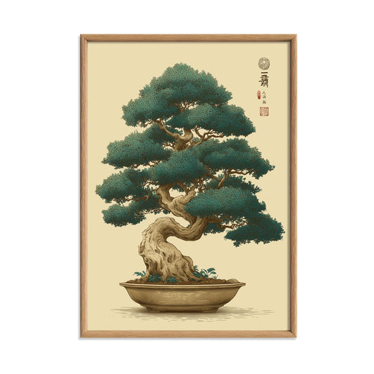 Bonsai Tree Poster, Japanese Ukiyo E Print, Botanical Zen Wall Art