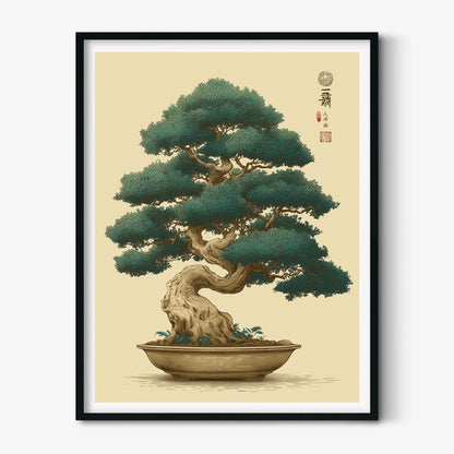 Bonsai Tree Poster, Japanese Ukiyo E Print, Botanical Zen Wall Art