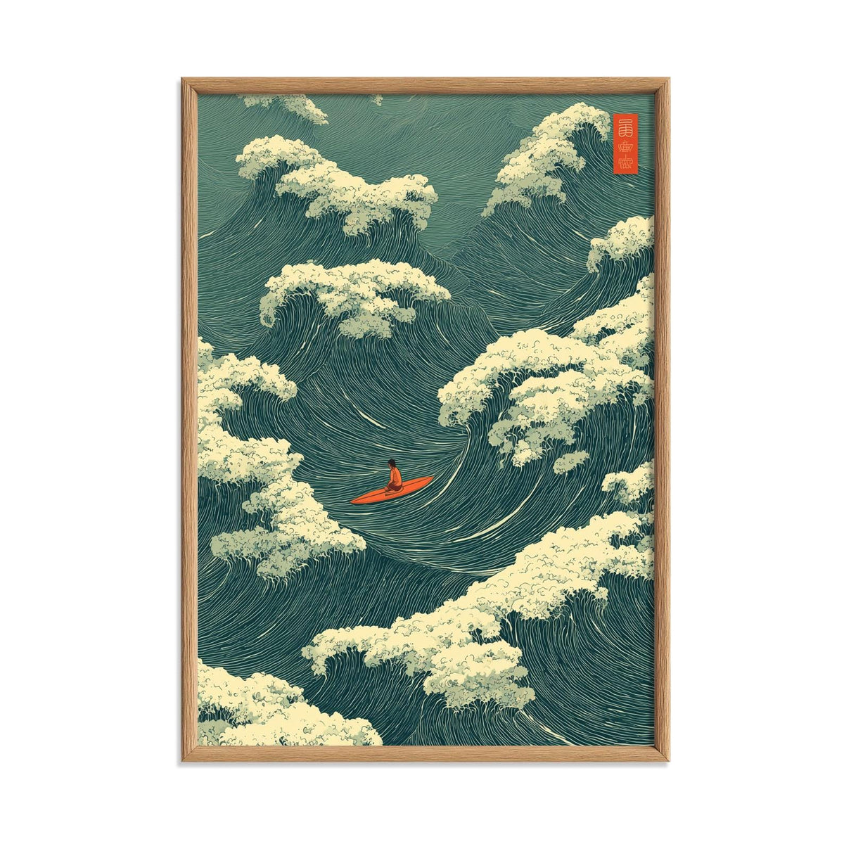 Ocean Wave Poster, Japanese Woodblock Print, Surfer Coastal Wall Art