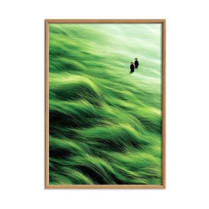 Japanese Landscape Poster, Green Tall Grass Print, Countryside Wall Art