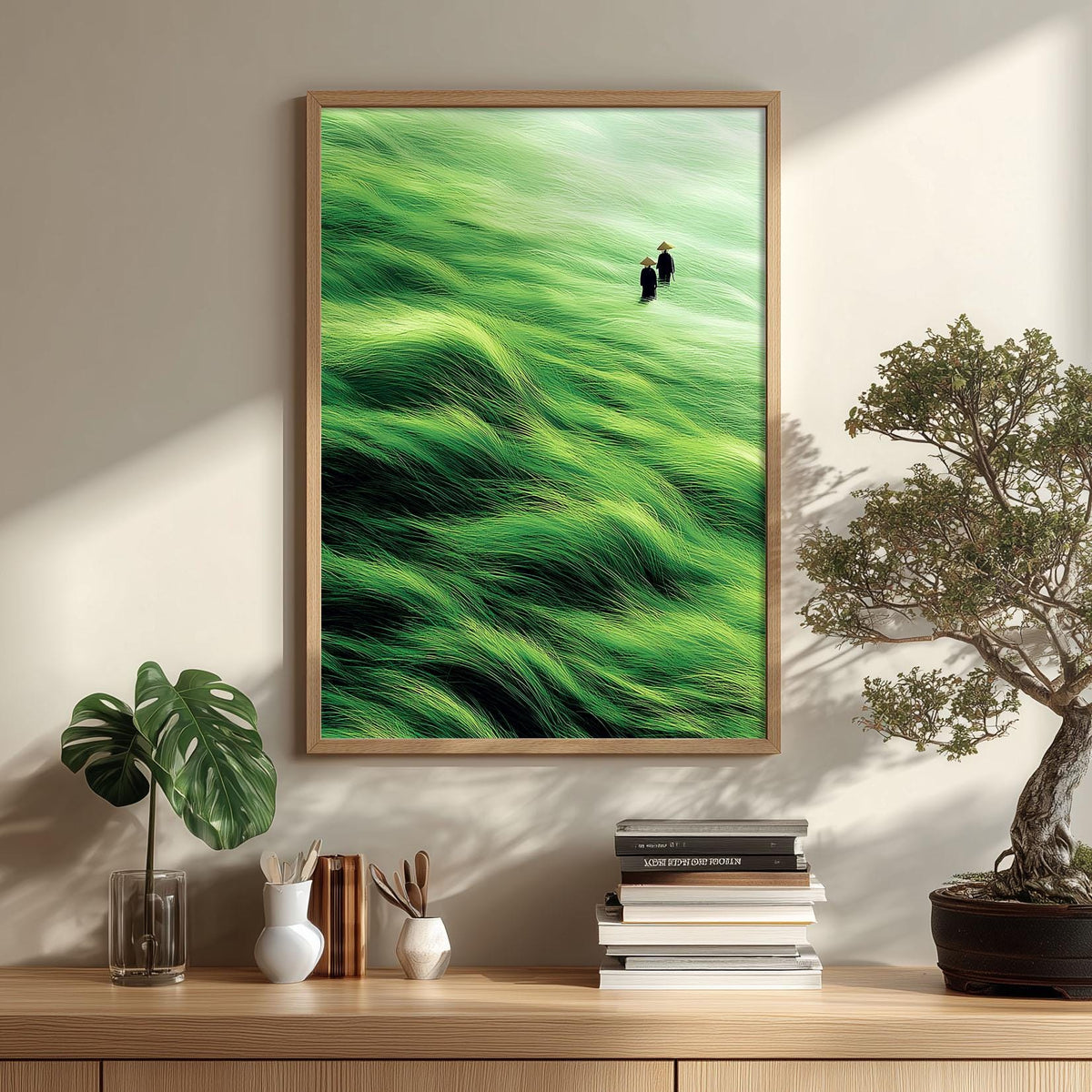 Japanese Landscape Poster, Green Tall Grass Print, Countryside Wall Art