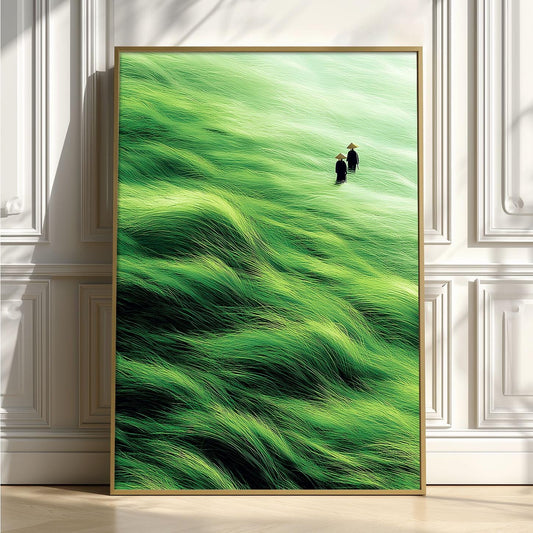 Japanese Landscape Poster, Green Tall Grass Print, Countryside Wall Art