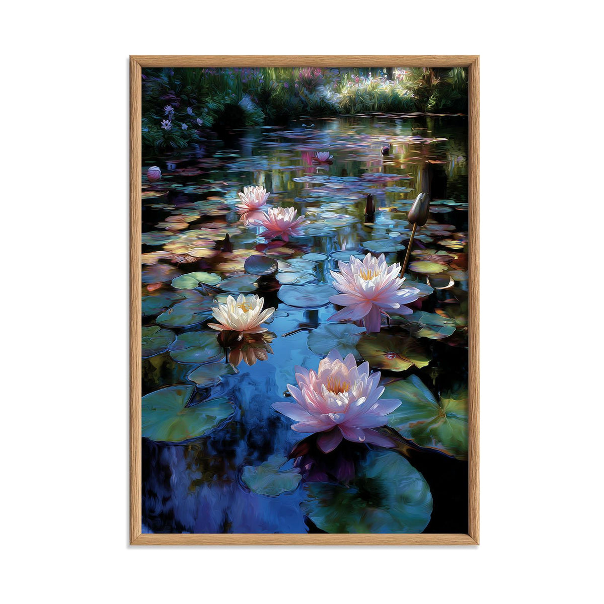 Water Lily Pond Poster, Impressionist Floral Print, Blue Botanical Wall Art