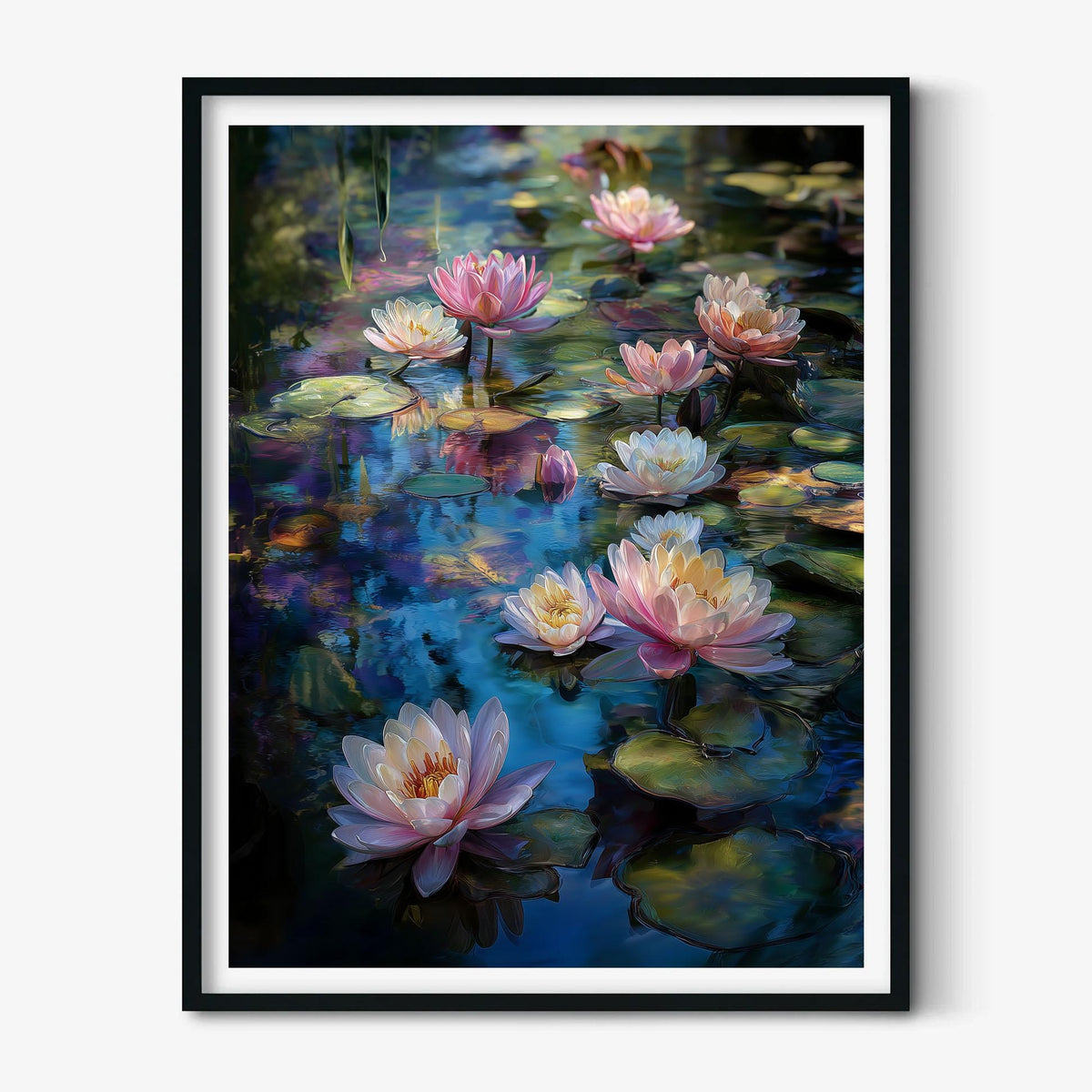 Water Lily Poster, Impressionist Garden Print, Blue Floral Pond Wall Art