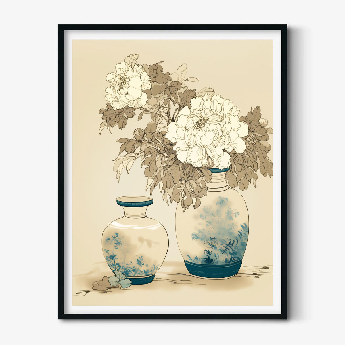 Vintage Peony Vase Poster, Floral Print, Chinoiserie Wall Art