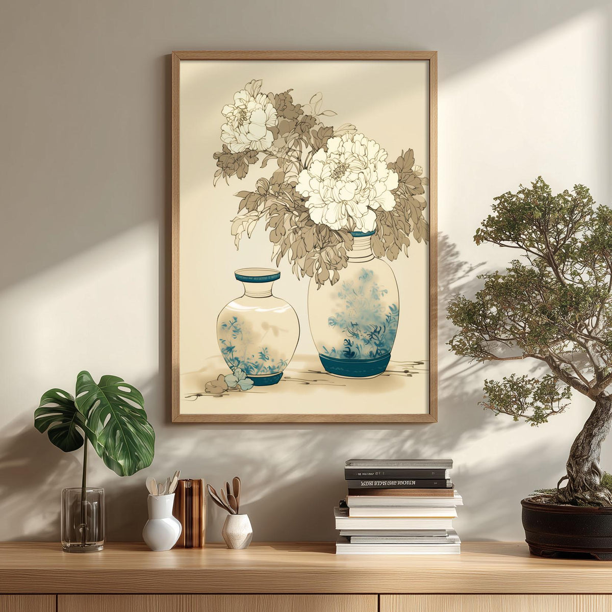 Vintage Peony Vase Poster, Floral Print, Chinoiserie Wall Art
