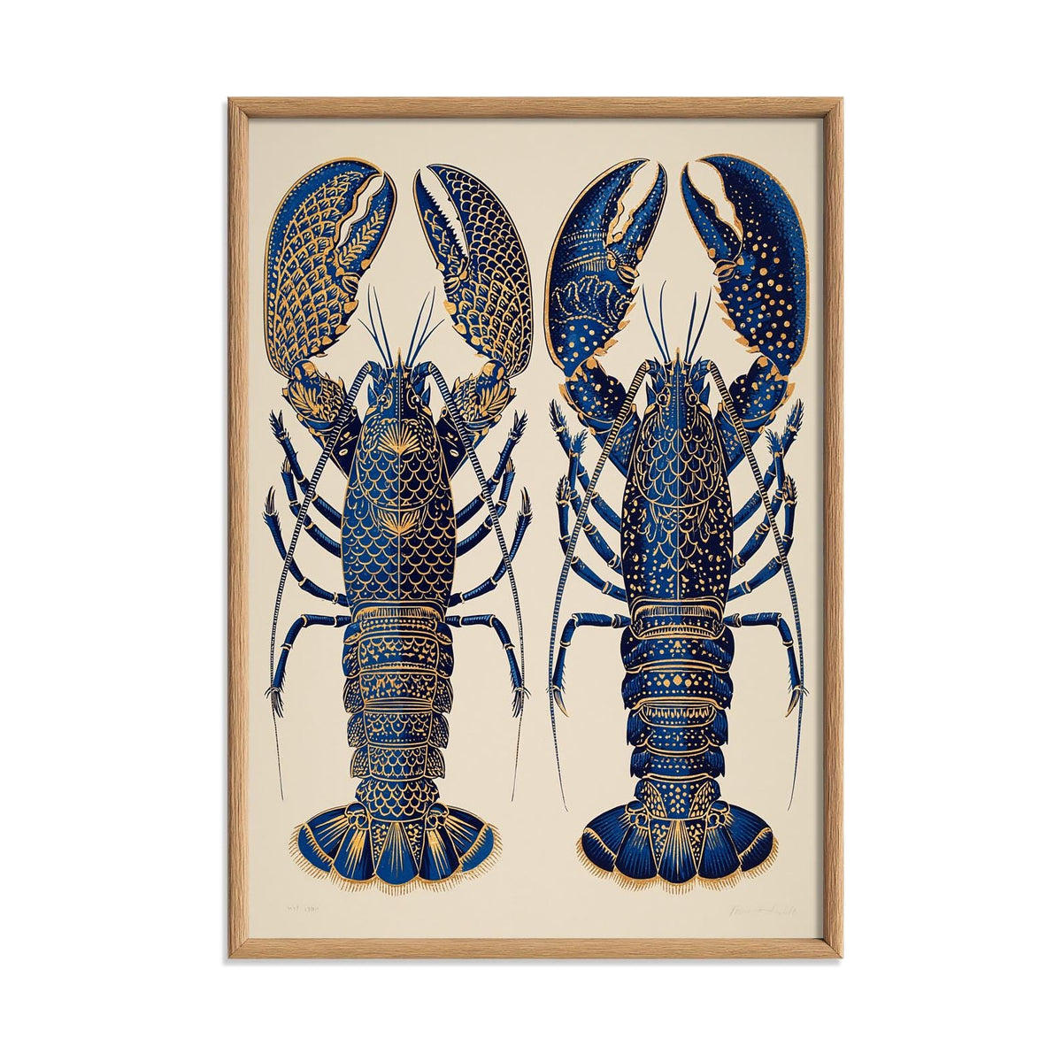 Blue Lobster Poster, Coastal Seafood Print, Nautical Kitchen Wall Art