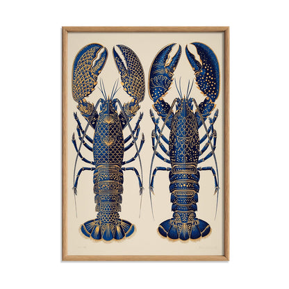 Blue Lobster Poster, Coastal Seafood Print, Nautical Kitchen Wall Art