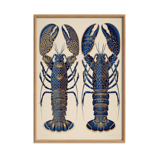 Blue Lobster Poster, Coastal Seafood Print, Nautical Kitchen Wall Art