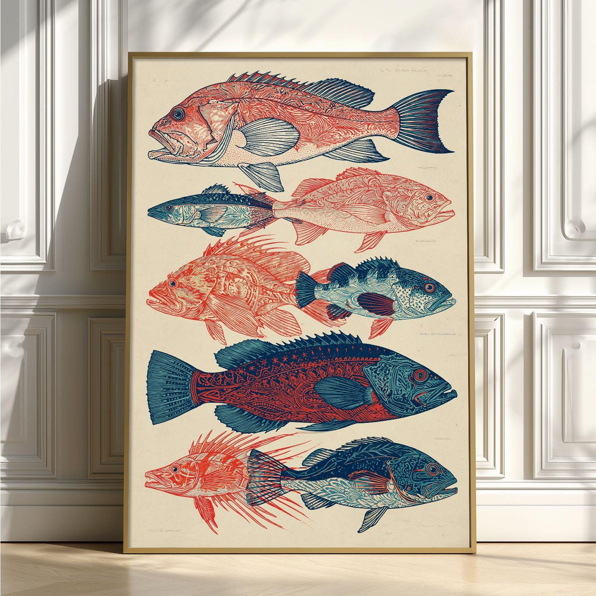 Fish Chart Poster, Vintage Coastal Print, Nautical Kitchen Wall Art