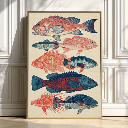 Fish Chart Poster, Vintage Coastal Print, Nautical Kitchen Wall Art