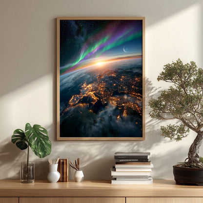 Earth From Space Poster, Aurora Photography Print, Northern Lights Wall Art
