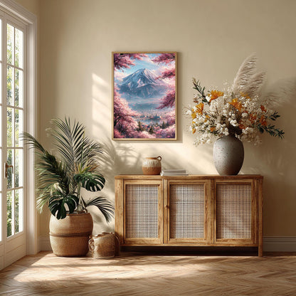 Mount Fuji Poster, Cherry Blossom Print, Japanese Landscape Wall Art