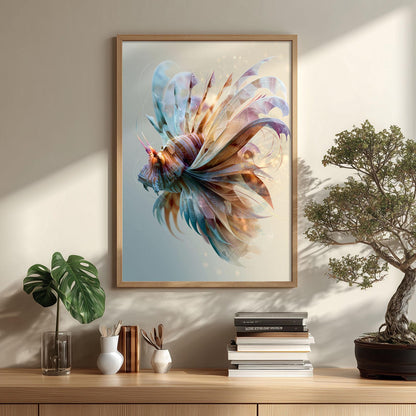 Lionfish Poster, Low Poly Geometric Fish Print, Modern Ocean Wall Art