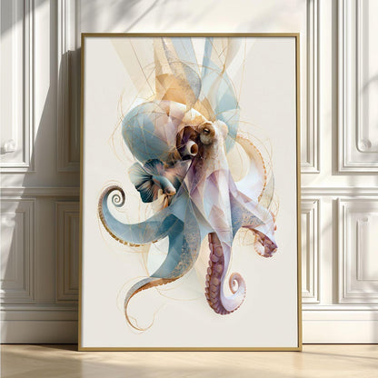 Octopus Print, Pastel Sea Life Poster, Modern Marine Wall Art