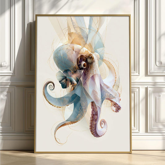 Octopus Print, Pastel Sea Life Poster, Modern Marine Wall Art