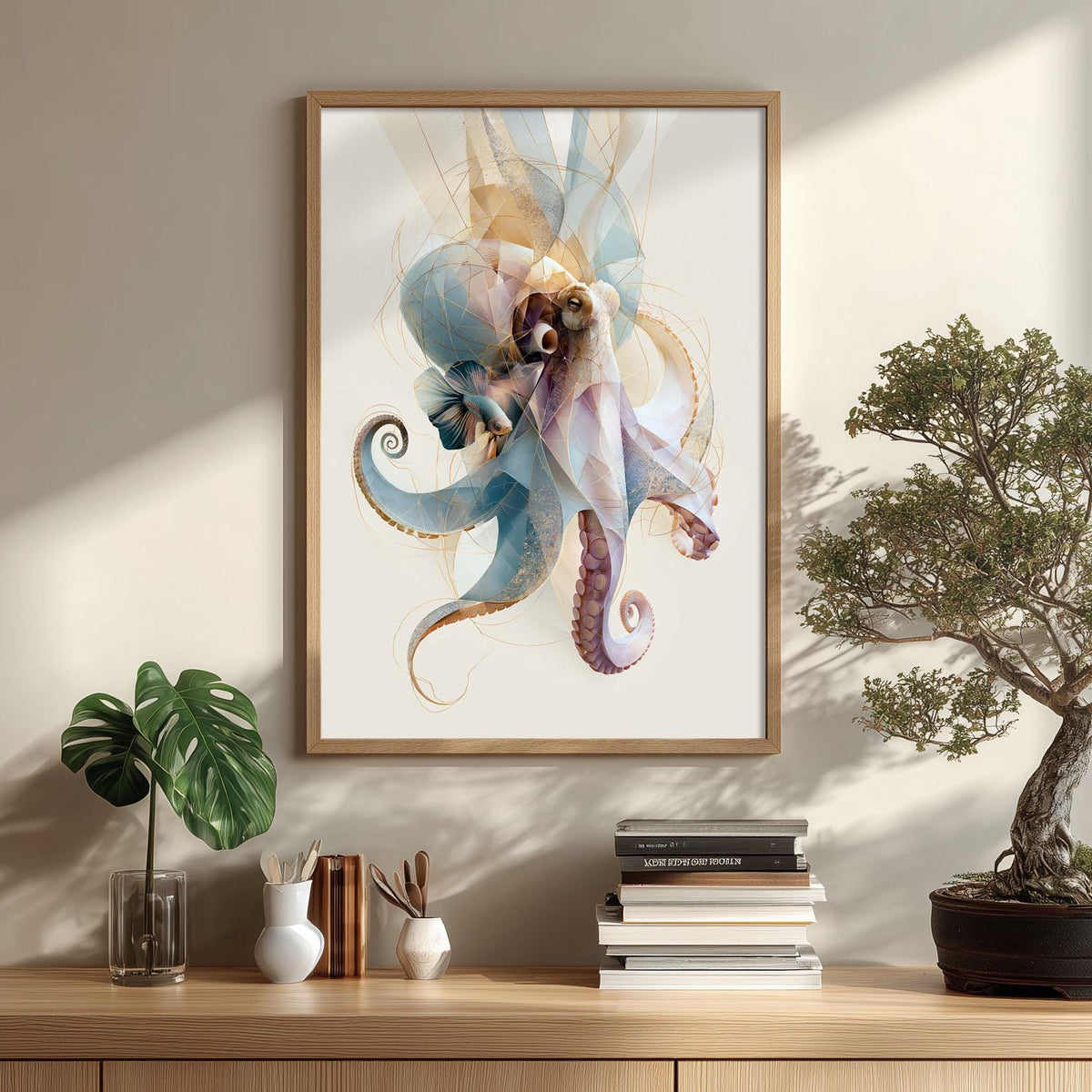 Octopus Print, Pastel Sea Life Poster, Modern Marine Wall Art