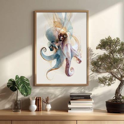 Octopus Print, Pastel Sea Life Poster, Modern Marine Wall Art