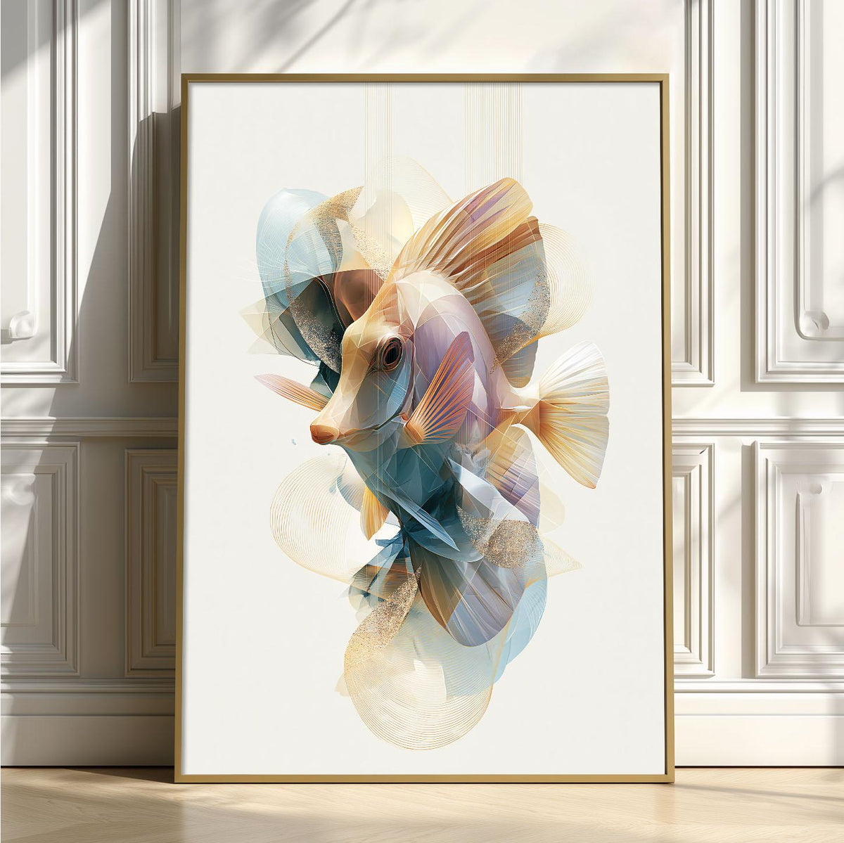 Yellow Tang Fish Print, Abstract Geometric Ocean Wall Art