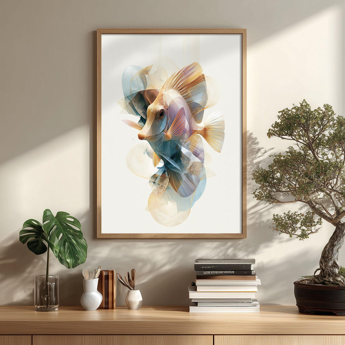 Yellow Tang Fish Print, Abstract Geometric Ocean Wall Art