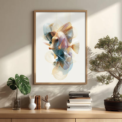 Yellow Tang Fish Print, Abstract Geometric Ocean Wall Art
