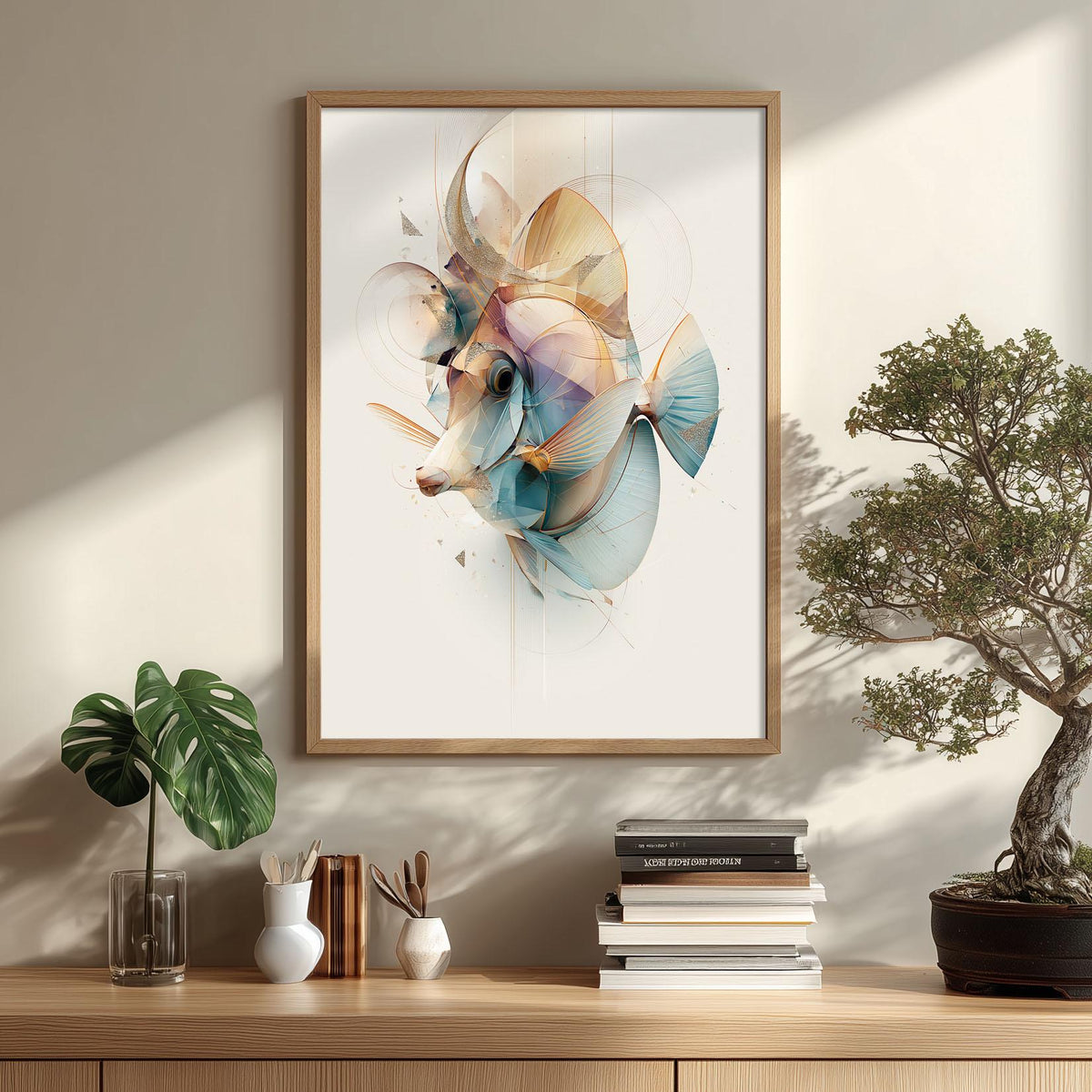 Yellow Tang Poster, Abstract Tropical Fish Print, Modern Aquarium Wall Art