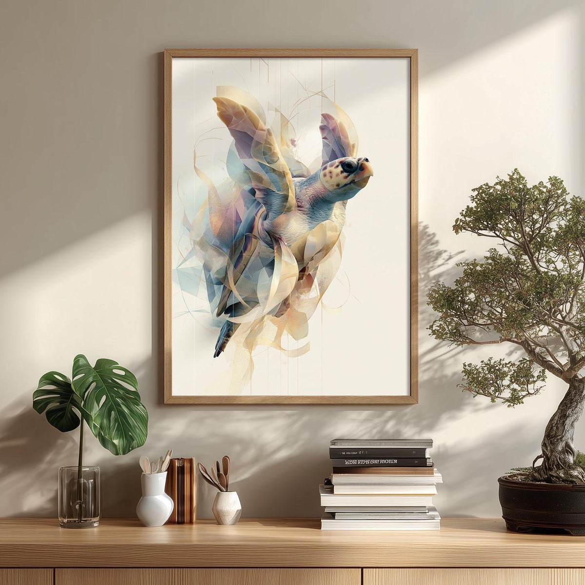 Sea Turtle Wall Art Print, Coastal Bathroom Decor, Abstract Ocean Animal Poster