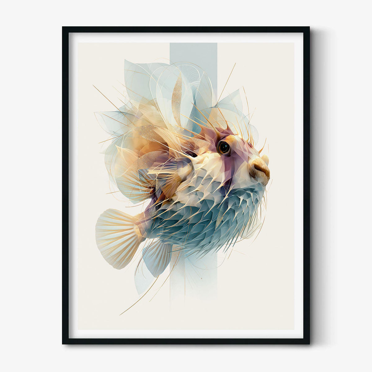 Abstract Pufferfish Wall Art, Geometric Ocean Life Print, Coastal Bathroom Decor