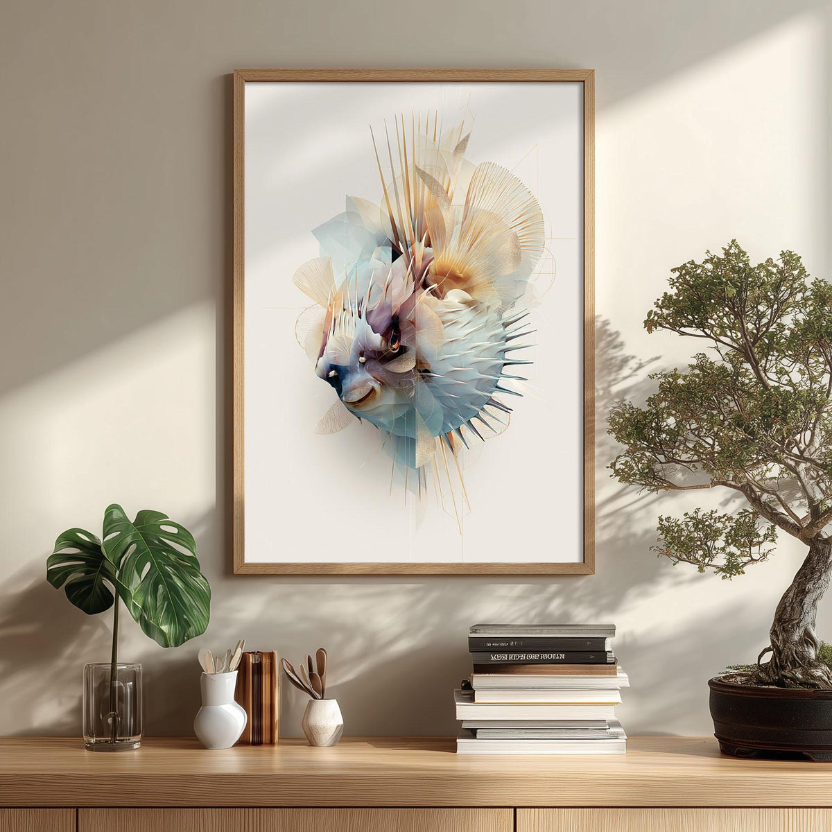 Abstract Pufferfish Poster, Pastel Sea Life Print, Modern Marine Wall Art