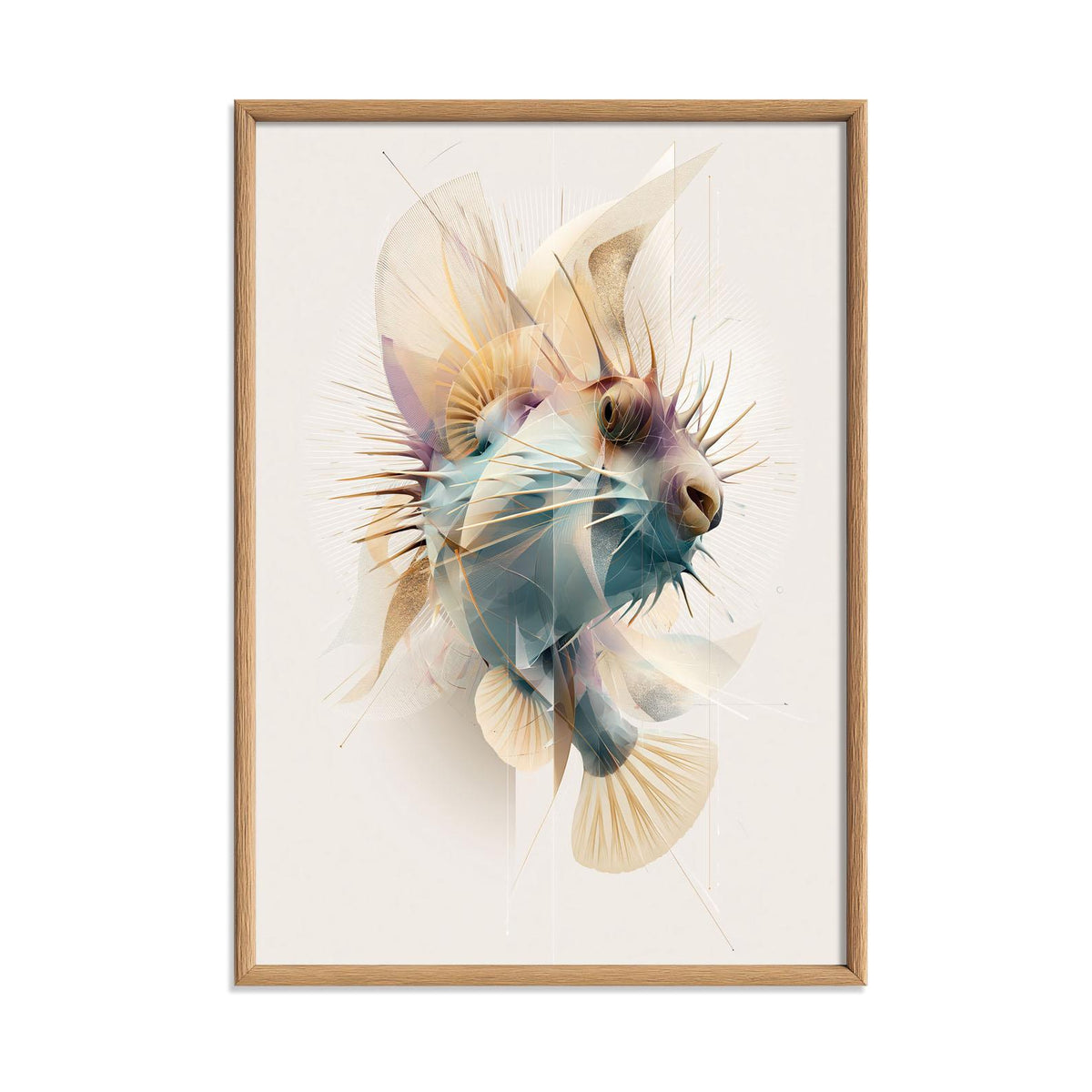 Geometric Pufferfish Poster, Abstract Sea Life Print, Pastel Marine Wall Art