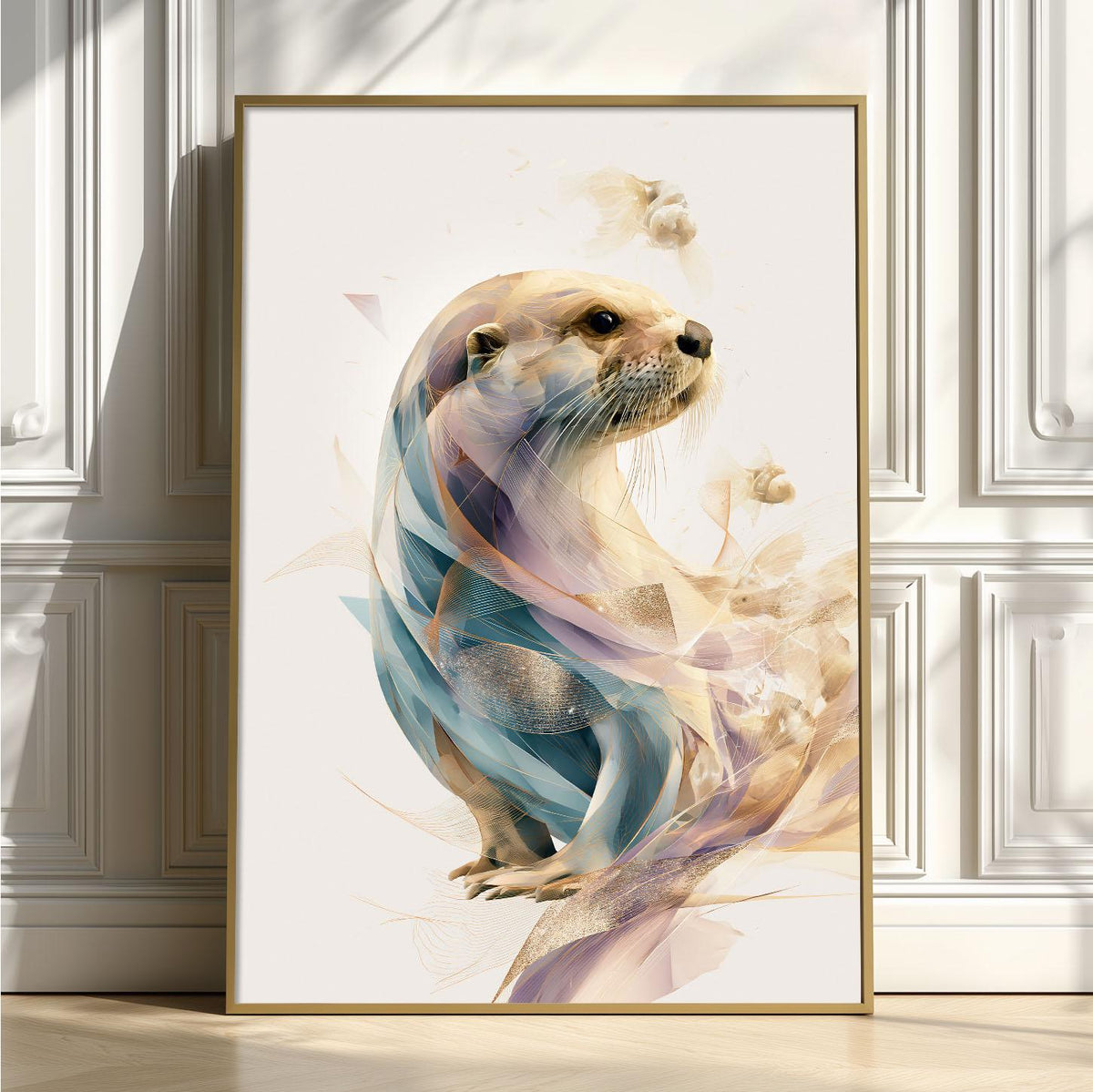 Otter Wall Art, Abstract Wildlife Print, Modern River Animal Poster