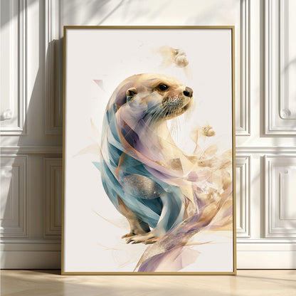 Otter Wall Art, Abstract Wildlife Print, Modern River Animal Poster