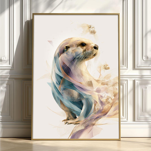 Otter Wall Art, Abstract Wildlife Print, Modern River Animal Poster