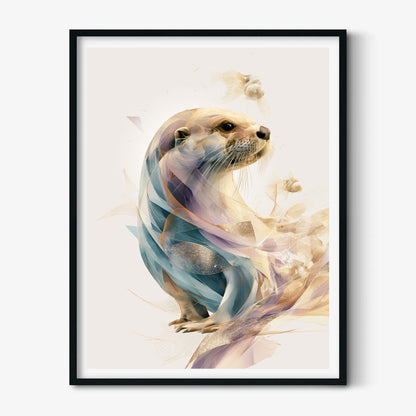Otter Wall Art, Abstract Wildlife Print, Modern River Animal Poster