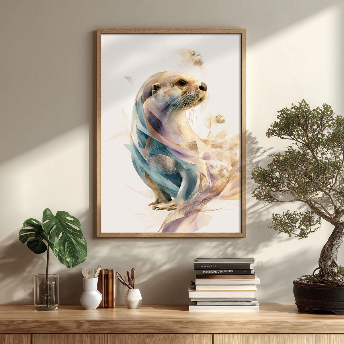 Otter Wall Art, Abstract Wildlife Print, Modern River Animal Poster