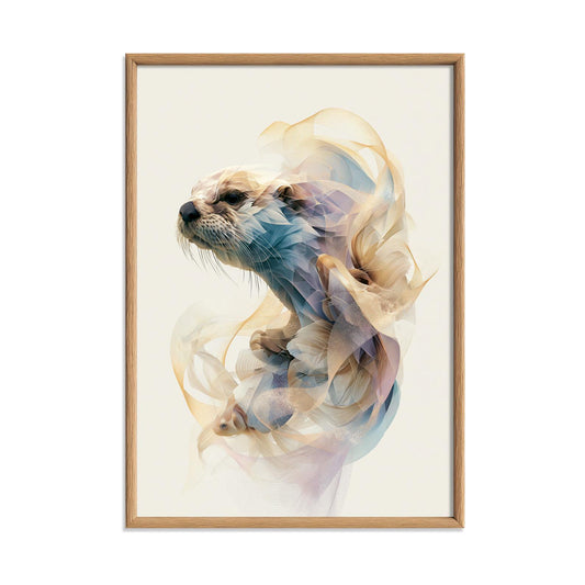 Abstract Otter Wall Art, Coastal Marine Life Print, Modern Pastel Tones