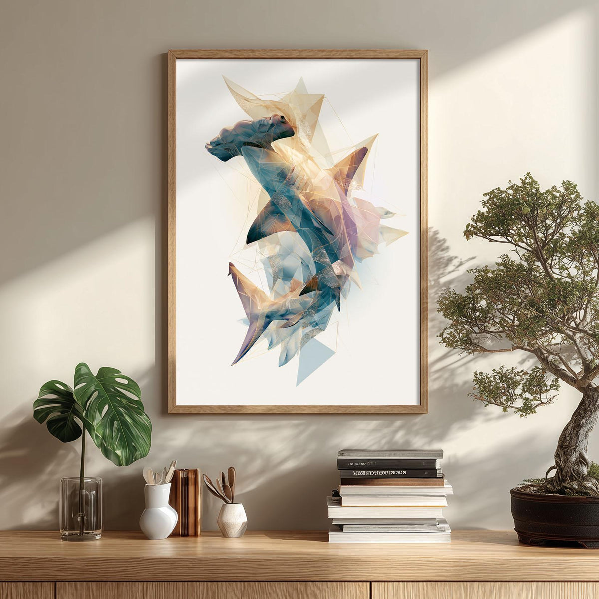 Hammerhead Shark Print, Abstract Ocean Animal Poster, Modern Marine Wall Art