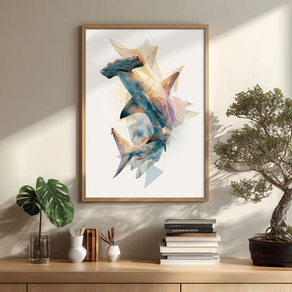 Hammerhead Shark Print, Abstract Ocean Animal Poster, Modern Marine Wall Art