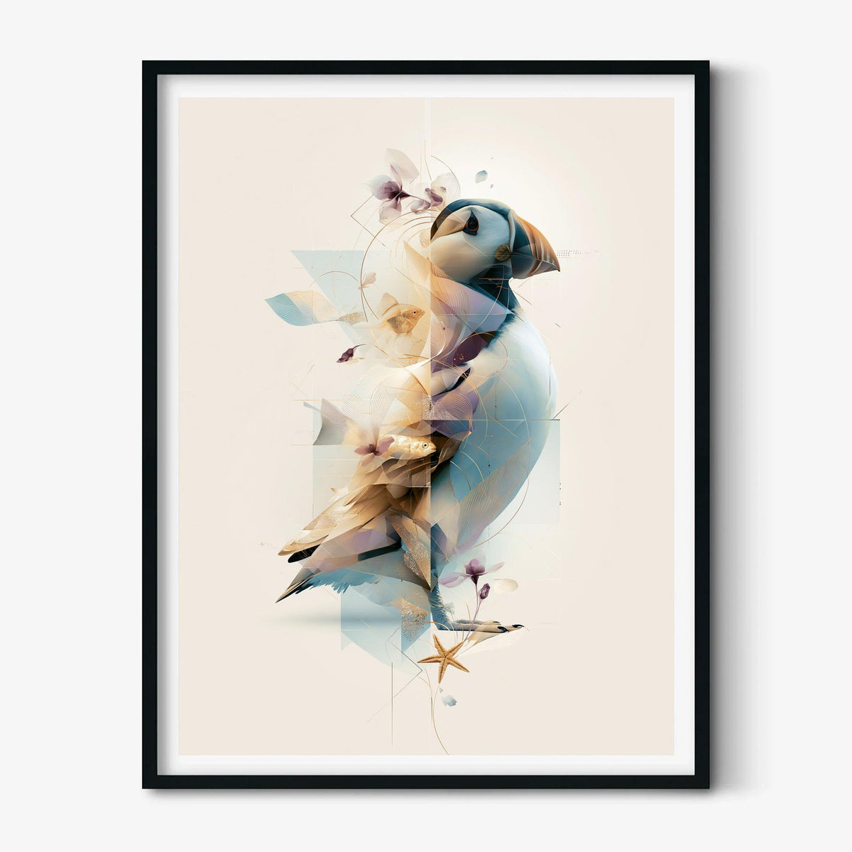 Puffin Wall Art Print, Modern Coastal Bird Poster, Abstract Seabird Decor
